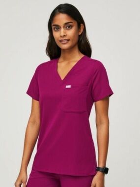 Figs Women's V-Neck Scrub Top in raspberry sorbet